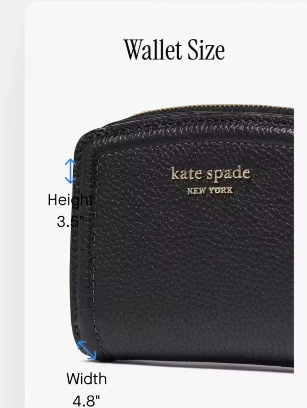 Kate Spade New York Wallet Black Pebbled Leather Bifold Small Zip Around Compact
